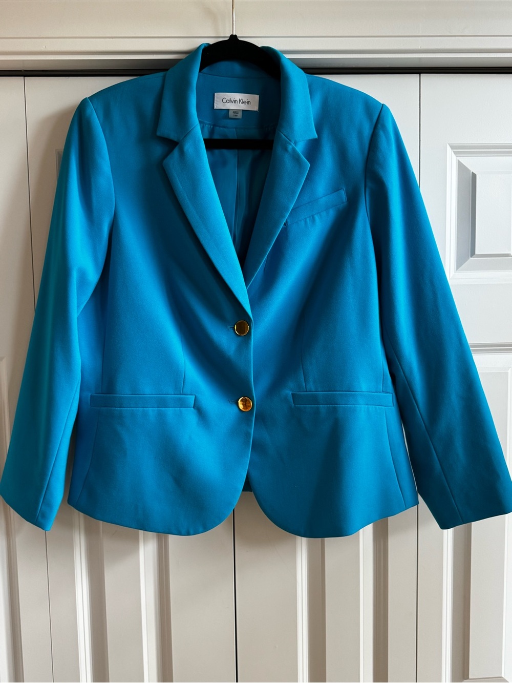 Calvin Klein Bright Turquoise Single-Breasted Blazer with Gold Buttons